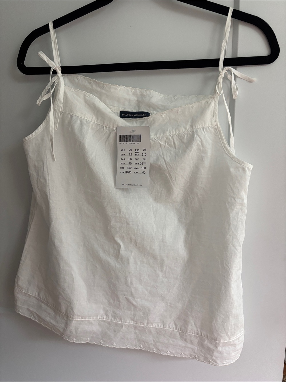Brandy Melville White Tie-Shoulder Cami